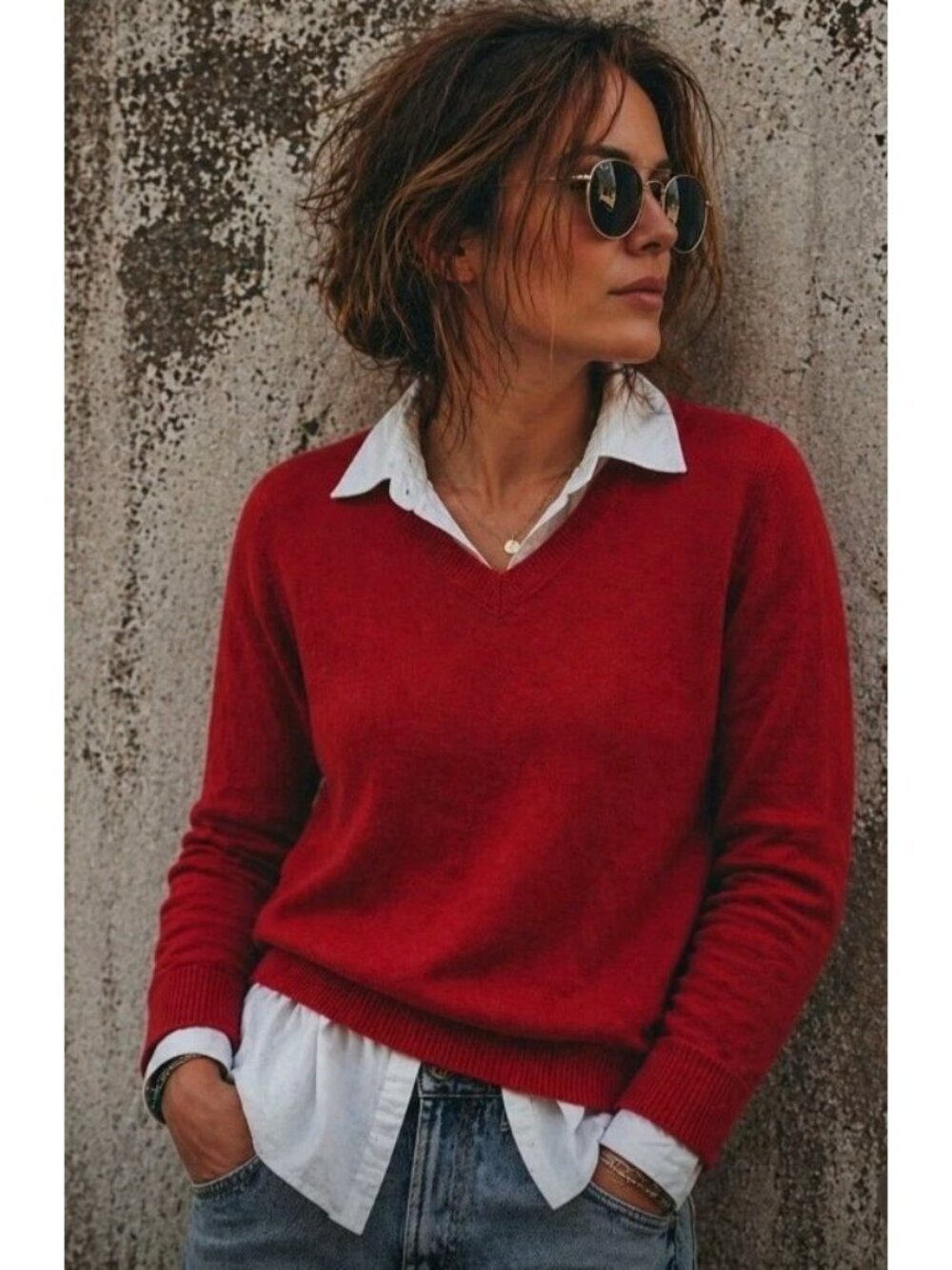 Leo & Nicole Womens Layered Sweater Blouse Grunge Casual School Size S Red White